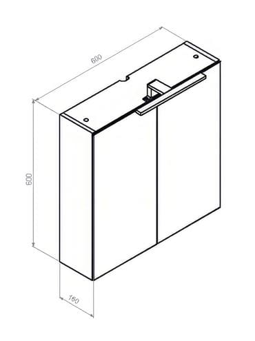 CONCEPT 250 zrkadlová skrinka 60x60x16 cm, osvetlenie, lesklý antracit PTA-015 Technický nákres