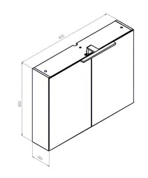 CONCEPT 250 zrkadlová skrinka 80x60x16 cm, osvetlenie, antracit lesk PTA-017 Technický nákres