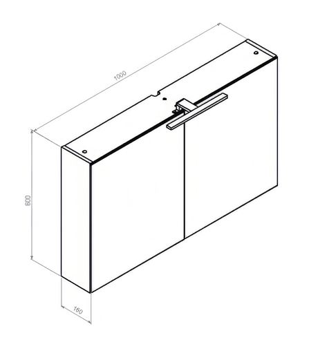 CONCEPT 250 zrkadlová skrinka 100x60x16 cm, osvetlenie, lesklá biela PTA-018 Technický nákres
