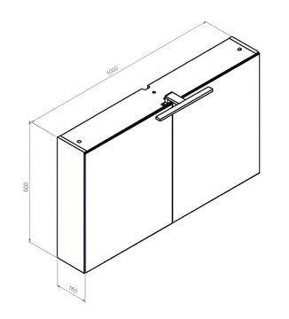 CONCEPT 250 zrkadlová skrinka 100x60x16 cm, osvetlenie, lesklá biela PTA-018 Technický nákres