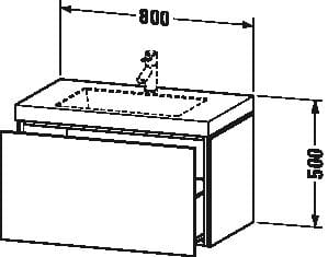 DURAVIT L-CUBE skrinka s umývadlom 80x48x50 cm, 1 zásuvka, Push-open, dub tmavý kartáčovaný LC6917O7272 Technický nákres