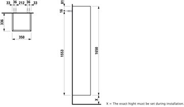 LAUFEN BASE vysoká skrinka 35x33, 5x165 cm, 1 dvierka, pánty vľavo, matná biela H4026811102601 Technický nákres