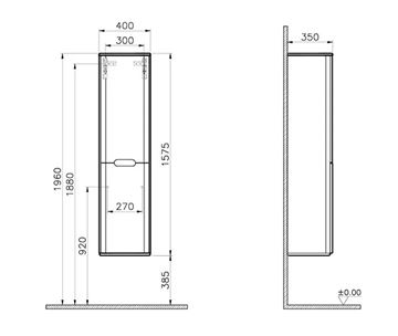 VITRA SENTO vysoká skrinka 40x35x157, 5 cm, 2 dvierka, pánty vpravo, antracite mat 60850 Technický nákres