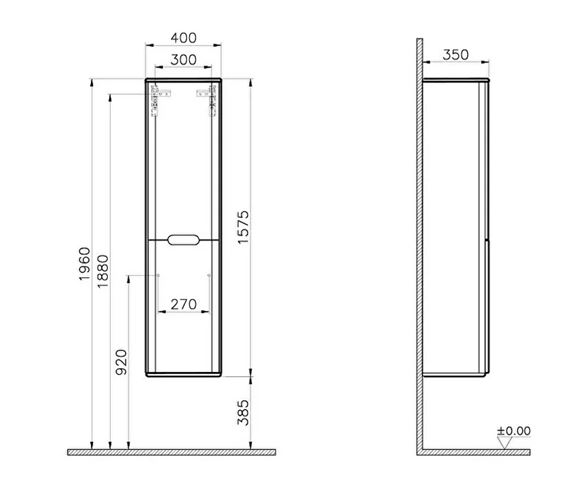VITRA SENTO vysoká skrinka 40x35x157, 5 cm, 2 dvierka, pánty vpravo, antracite mat 60850 Technický nákres