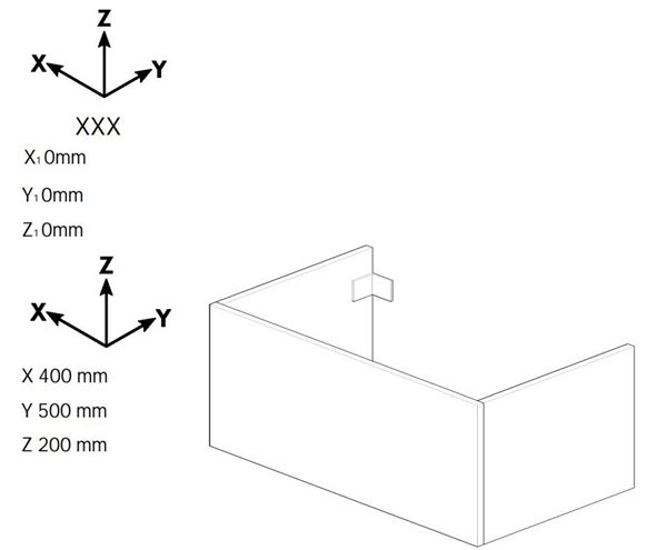 DŘEVOJAS DSD SZZ 40 nízka skrinka 40x50x20 cm, 1 zásuvka, Push-open, matná čierna 222635-T31 Technický nákres
