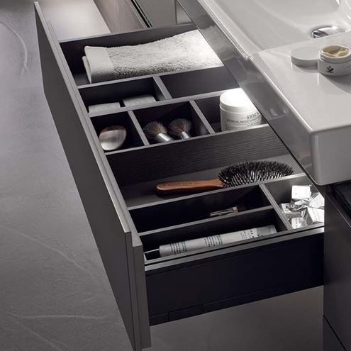 GEBERIT XENO2 priehradka do zásuvky 323x150x62mm, rozdelenie v tvare H, pre hornú zásuvku, šedá scultura/melamín štruktúra dreva 500.526.00.1 Obrázek - fotka