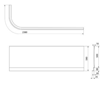 POLYSAN VIVA R čelný panel k vani 175x58 cm, pravý 78319 Technický nákres