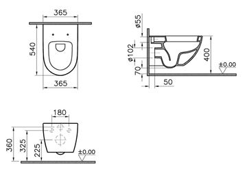 VITRA SENTO závesné WC 4448B003-0075 Technický nákres