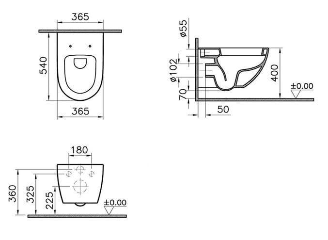 VITRA SENTO závesné WC 4448B003-0075 Technický nákres