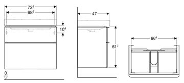 GEBERIT SMYLE SQUARE skrinka pod umývadlo 73,4x47x61,7 cm, 2 zásuvky, matná lávová 500.353.JK.1 Technický nákres