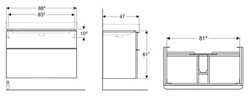 GEBERIT SMYLE SQUARE skrinka pod umývadlo 88,4x47x61,7 cm, 2 zásuvky, lesklá biela 500.354.00.1 Technický nákres