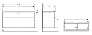GEBERIT SMYLE SQUARE skrinka pod umývadlo 118,4x47x61,7 cm, 2 zásuvky, lesklá biela 500.355.00.1 Technický nákres