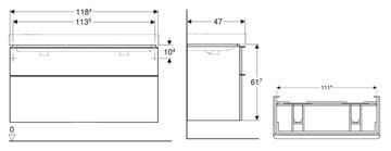 GEBERIT SMYLE SQUARE skrinka pod dvojumývadlo 118,4x47x61,7 cm, 2 zásuvky, lesklá biela 500.356.00.1 Technický nákres