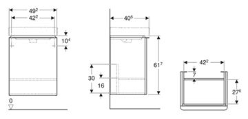 GEBERIT SMYLE SQUARE skrinka pod umývadlo 49,2x40,6x61,7 cm, 1 dvierka, pánty vľavo, lesklá piesková šedá 500.364.JL.1 Technický nákres