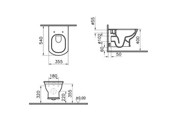 VITRA VALARTE závesné WC, Rim-ex splachovanie 7805B003-0075 Technický nákres
