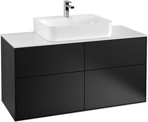 VILLEROY & BOCH FINION skrinka pod umývadlo 120x50,1x60,3 cm, 4 zásuvky, Push-open, Black Matt Lacquer/biela sklenená doska