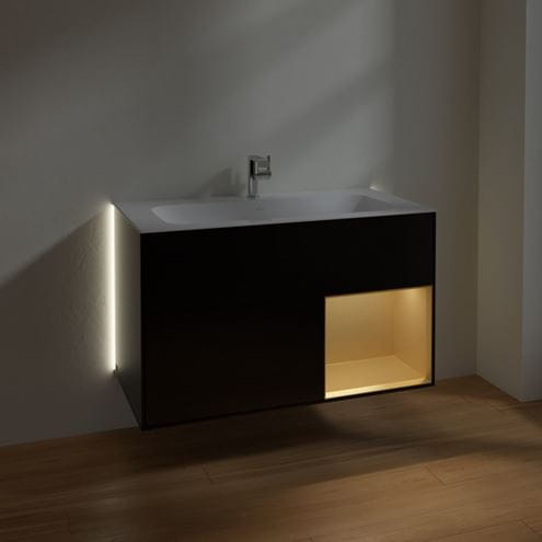 VILLEROY & BOCH FINION skrinka pod umývadlo 99,6x49,8x59,1 cm, 3 zásuvky, 1 polica, Push-open, s osvetlením, Black Matt Lacquer/Gold Matt G040HFPD Obrázek - fotka
