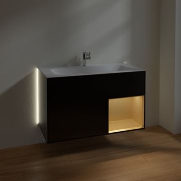VILLEROY & BOCH FINION skrinka pod umývadlo 99,6x49,8x59,1 cm, 3 zásuvky, 1 polica, Push-open, s osvetlením, Black Matt Lacquer/Gold Matt G040HFPD Obrázek - fotka