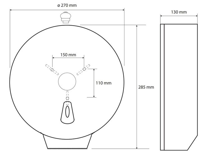 BEMETA JUMBO zásobník na toaletný papier, so zámkom, nástenný, biela 121112056 Technický nákres