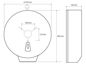 BEMETA JUMBO zásobník na toaletný papier, so zámkom, nástenný, biela 121112056 Technický nákres