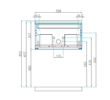 CONCEPT MODULAR skrinka pod umývadlo 59,8x49,5x33,2 cm, 1 zásuvka, Push-open, lesklá biela 807641 Technický nákres