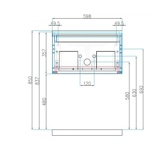 CONCEPT MODULAR skrinka pod umývadlo 59,8x49,5x33,2 cm, 1 zásuvka, Push-open, lesklá biela 807641 Technický nákres