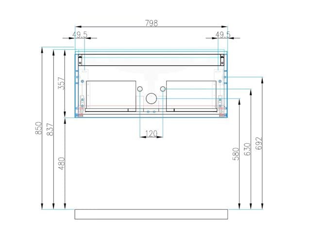 CONCEPT MODULAR skrinka pod umývadlo 79,8x49,5x33,2 cm, 1 zásuvka, Push-open, graphite 807795 Technický nákres