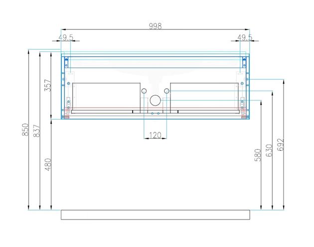 CONCEPT MODULAR skrinka pod umývadlo 99,8x49,5x33,2 cm, 1 zásuvka, Push-open, lesklá biela 807665 Technický nákres
