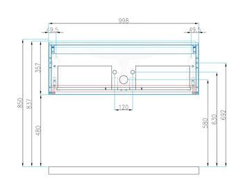 CONCEPT MODULAR skrinka pod umývadlo 99,8x49,5x33,2 cm, 1 zásuvka, Push-open, lesklá biela 807665 Technický nákres