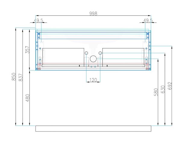 CONCEPT MODULAR skrinka pod umývadlo 99,8x49,5x33,2 cm, 1 zásuvka, Push-open, herkules 807948 Technický nákres