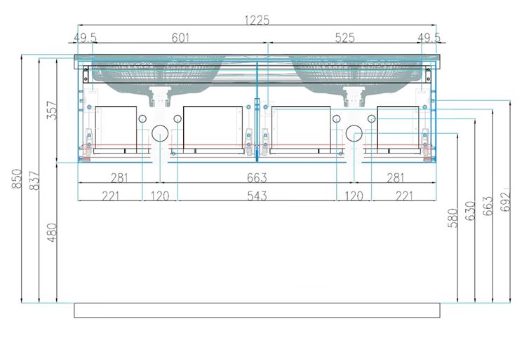 CONCEPT MODULAR skrinka pod dvojumývadlo 122,5x49,5x33,2 cm, 2 zásuvky, Push-open, herkules 807955 Technický nákres