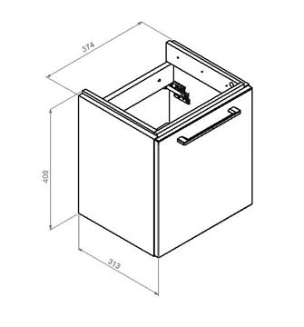 CONCEPT 100 skrinka pod umývadlo 37,4x31,3x40,8 cm, 1 zásuvka, biela PTA-049 Technický nákres