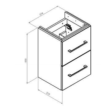 CONCEPT 100 skrinka pod umývadlo 37,4x31,3x55,8 cm, 2 zásuvky, biela PTA-057 Technický nákres