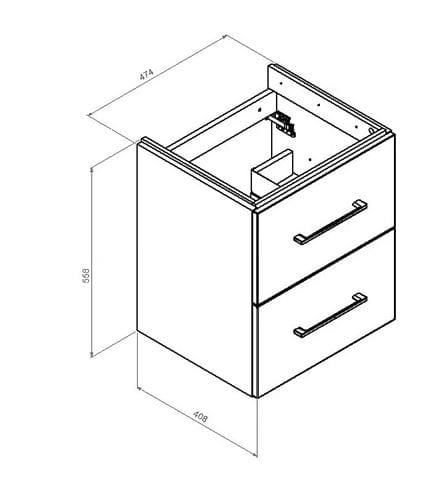 CONCEPT 100 skrinka pod umývadlo 47,4x40,8x55,8 cm, 2 zásuvky, biela PTA-059 Technický nákres