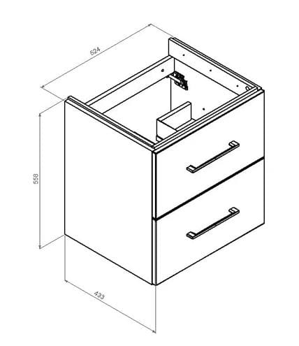CONCEPT 100 skrinka pod umývadlo 52,4x43,3x55,8 cm, 2 zásuvky, antracit PTA-062 Technický nákres