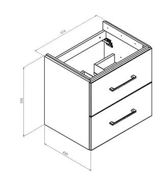 CONCEPT 100 skrinka pod umývadlo 57,4x43,3x55,8 cm, 2 zásuvky, biela PTA-063 Technický nákres