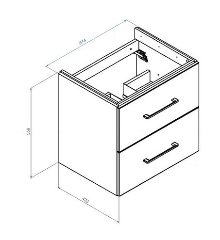 CONCEPT 100 skrinka pod umývadlo 57,4x43,3x55,8 cm, 2 zásuvky, antracit PTA-064 Technický nákres