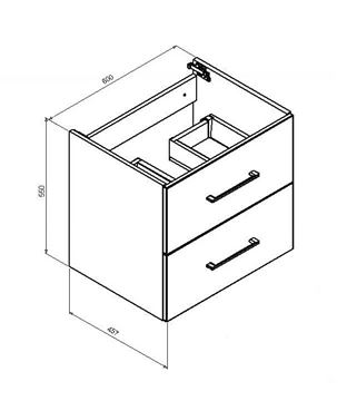 CONCEPT 250 skrinka pod umývadlo 60x45,7x55 cm, 2 zásuvky, biela PTA-001 Technický nákres