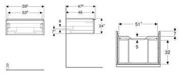 GEBERIT ICON skrinka pod umývadlo 59,2x47,6x24,7 cm, 1 zásuvka, matná lávová 502.310.JK.1 Technický nákres