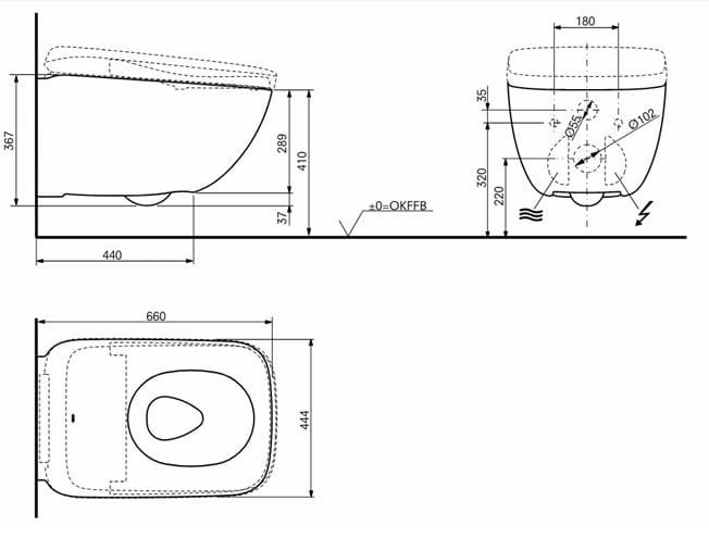 TOTO WASHLET závesné WC pre bidetové sedadlo NEOREST WX1, Tornado Flush splachovanie CW927PZY Technický nákres