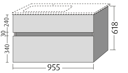 VILLEROY & BOCH VERITY LINE skrinka pod umývadlo 95,5x48,2x61,8 cm, 2 zásuvky, Glossy Grey B66100FP Obrázek - fotka