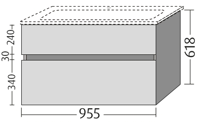 VILLEROY & BOCH VERITY LINE skrinka pod umývadlo 95,5x48,2x61,8 cm, 2 zásuvky, Glossy Grey B66000FP Obrázek - fotka