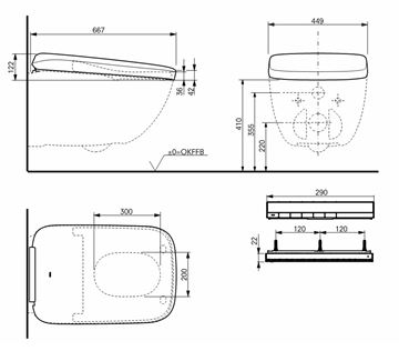 TOTO WASHLET NEOREST WX1 bidetové sedadlo, SoftClose TCF95180GEU Technický nákres