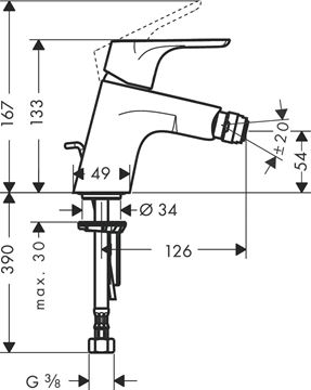 HANSGROHE FOCUS bidetová stojanková batéria, s odtokovou súpravou, chróm 31920000 Technický nákres