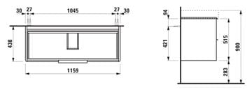 LAUFEN BASE skrinka pod umývadlo 115,9x43,8x51,5 cm, 2 zásuvky, lesklá biela H4024921102611 Technický nákres