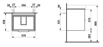 LAUFEN BASE skrinka pod umývadlo 57x43,8x51,5 cm, 2 zásuvky, lesklá biela H4022321102611 Technický nákres