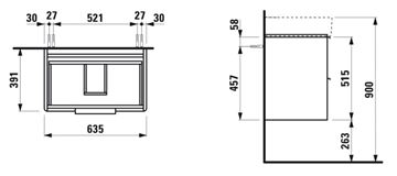 LAUFEN BASE skrinka pod umývadlo 63,5x39,1x51,5 cm, 2 zásuvky, matná biela H4023121102601 Technický nákres
