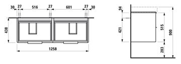 LAUFEN BASE skrinka pod dvojumývadlo 125,8x43,8x51,5 cm, 4 zásuvky, lesklá biela H4025141102611 Technický nákres