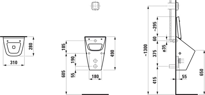 LAUFEN VILA pisoár, zadný prívod vody H8411410000001 Technický nákres