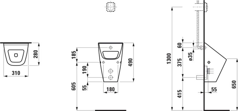 LAUFEN VILA pisoár, zadný prívod vody H8411420000001 Technický nákres